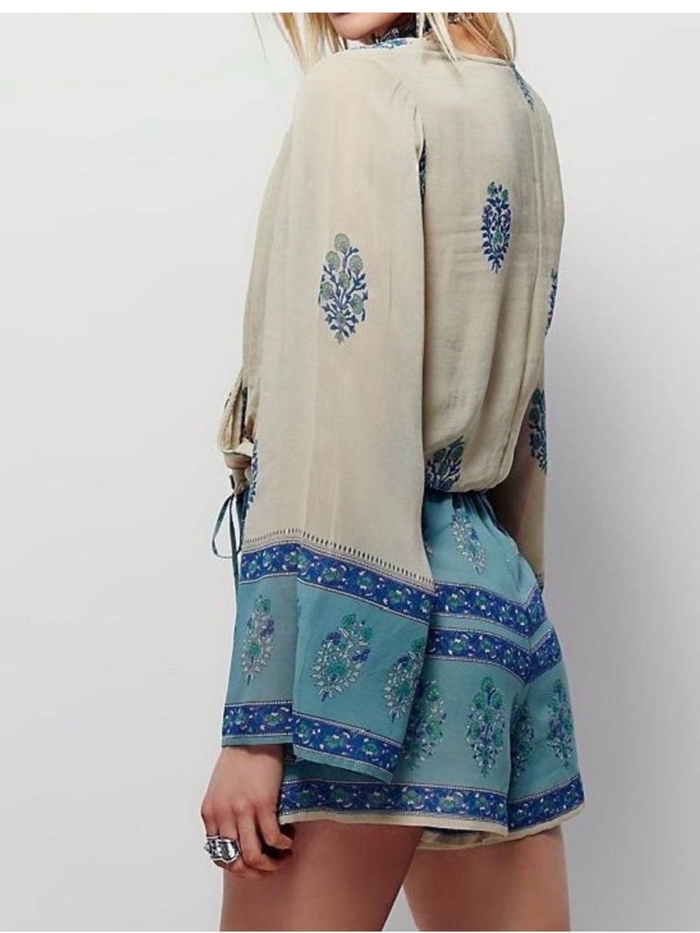 Free People Beige and Teal Printed Romper